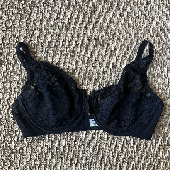 Wacoal Womens Bra 38D BLACK Arabesque 85199 Black Lace UNDERWIRE LACE Semi-Sheer - Picture 1 of 6